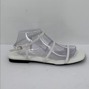 Marc Fisher Marris strappy flat sandal shoe white vegan buckle square toe new 10